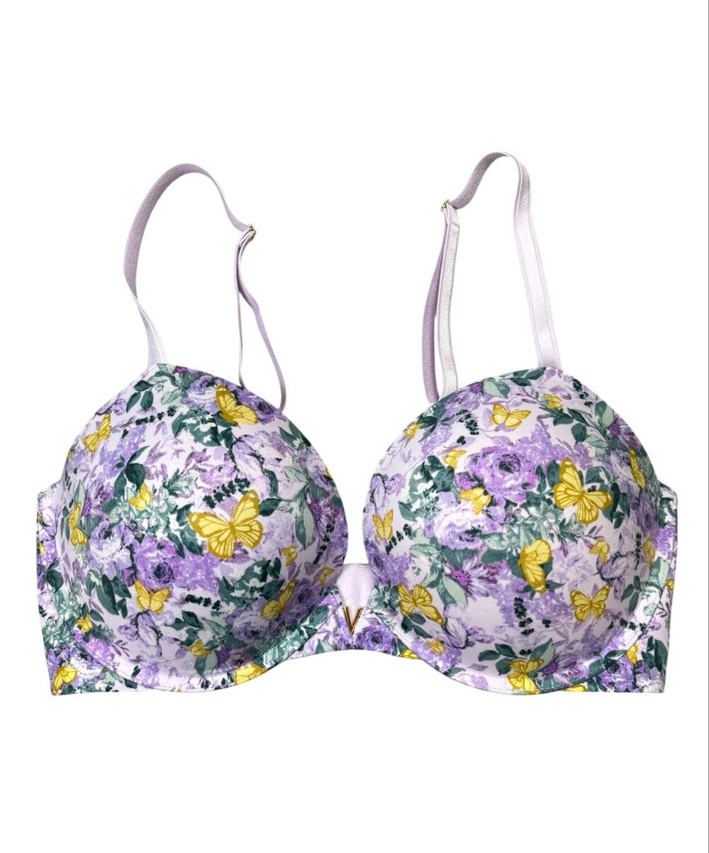 Victoria’s Secret Padded Push-up Underwire Bra Size 36DD Floral Lavender Yellow